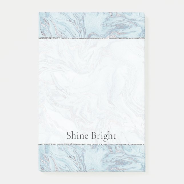 Blue Aqua Silver Marble Wirbel Post-it Klebezettel (Vorderseite)