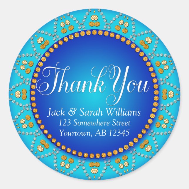 Blue Aqua Sun Wedding Favor Sticker Merci (Devant)