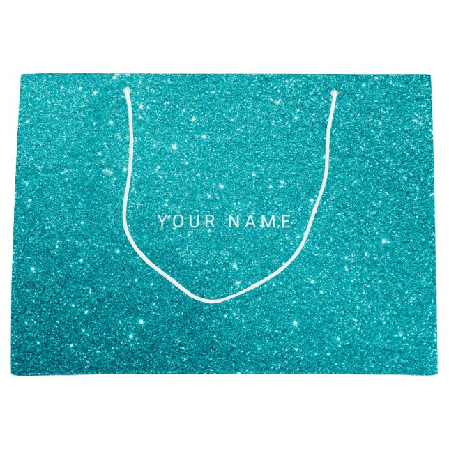 Blue Aqua Turqoise Ocean Glitzer Gefallen Geschenk Große Geschenktüte (Vorderseite)