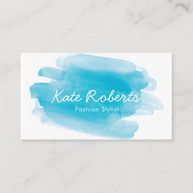 Blue Aqua Watercolor Visitenkarte | kreativ (Vorderseite)