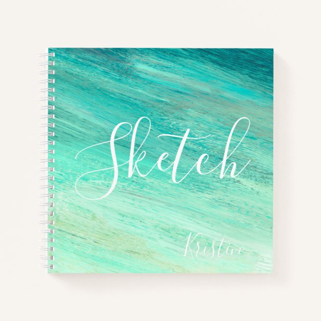 Blue Aquamarin Abstrakt Painting Your Name Sketchb Notizbuch (Vorderseite)