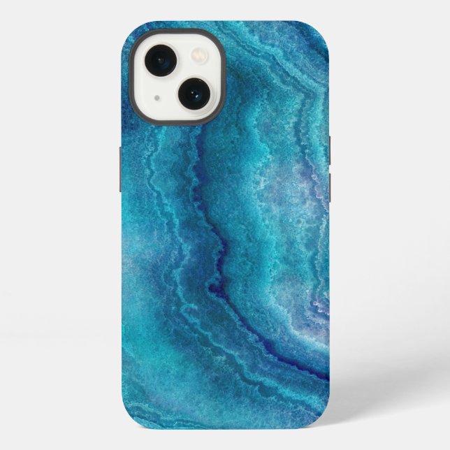 Blue Aquamarin Agate Texture iPhone Hülle (Rückseite)