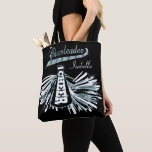 Blue Aquamarin, Black & White Glitzer Cheerleader Tasche