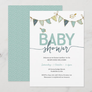 Blue Aquamarin Boy Baby Bunting Baby Shower Einlad Einladung