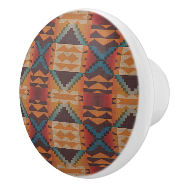 Blue Aquamarin Dark Brown Beige Orange Red Tribal  Keramikknauf (Rechts)
