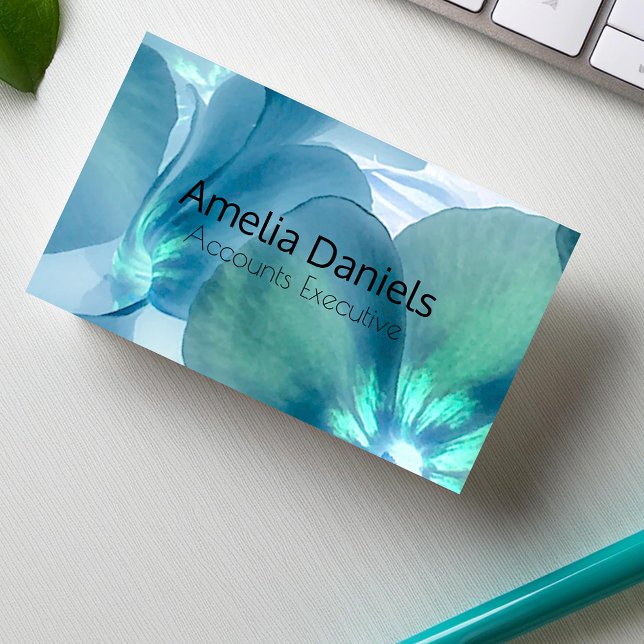 Blue & Aquamarin Floral Business Card Visitenkarte (Von Creator hochgeladen)