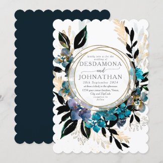 Blue aquamarin Floral Wedding Bouquet Einladung