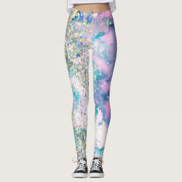 Blue Aquamarin Galaxy Holographic Glitzer Elegant  Leggings