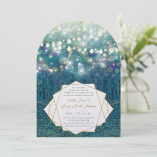 Blue Aquamarin Garland of Fairy Lights Forest Wedd Einladung