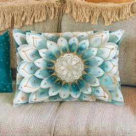 Blue Aquamarin Gold Floral Mandala Dekokissen