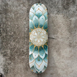 Blue Aquamarin Gold Floral Mandala Skateboard