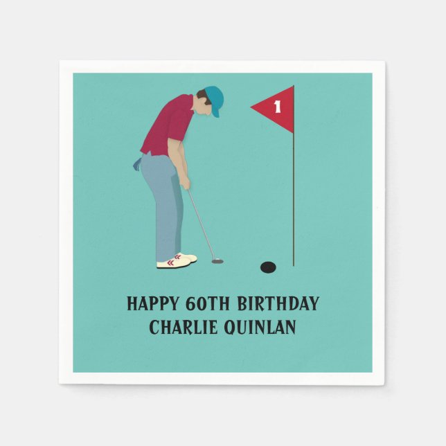 Blue Aquamarin Golfer Themed Napkins Serviette (Vorderseite)