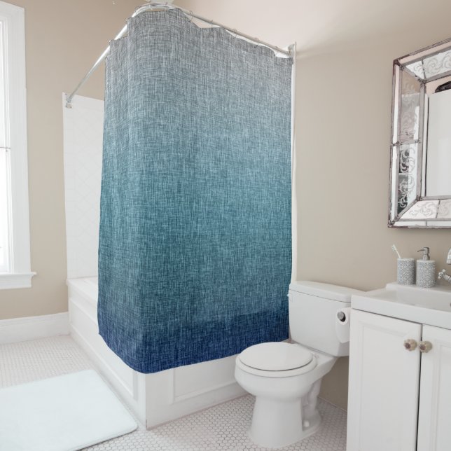 Blue Aquamarin Gray Ombre Crosshatch Abstrakt Duschvorhang (Beispiel)