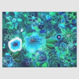 Blue Aquamarin Green Floral Abstrakte Blume Dekoup Seidenpapier