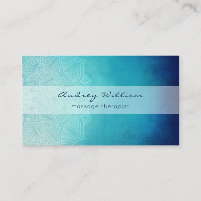 Blue Aquamarin Mandala Lotus Blume Watercolor Visitenkarte (Vorderseite)