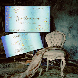 Blue Aquamarin Marble Gold Verziert Corners Orname Visitenkarte