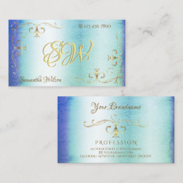 Blue Aquamarin Marble Gold Verzierte Ecken mit Ini Visitenkarte