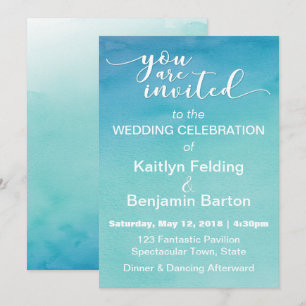 Blue & Aquamarin Ombre Watercolor Wedding Einladun Einladung