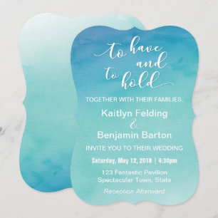 Blue & Aquamarin Ombre Watercolor Wedding Einladun Einladung