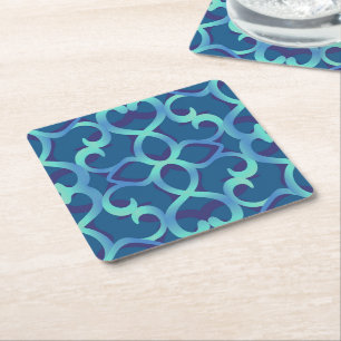 Blue Aquamarin Openwork Lace Pattern Rechteckiger Pappuntersetzer