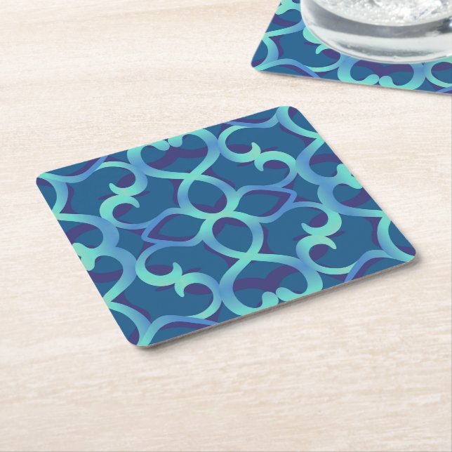 Blue Aquamarin Openwork Lace Pattern Rechteckiger Pappuntersetzer (angewinkelt)