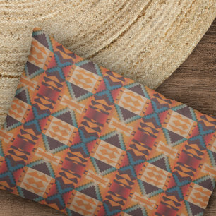 Blue Aquamarin Orange Brown Red Tribal Art Muster Kissenbezug