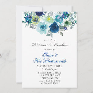 Blue Aquamarin Paint Peony Bridesmaids Luncheon In
