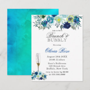Blue Aquamarin Peony Brunch & Bubbly Einladungen