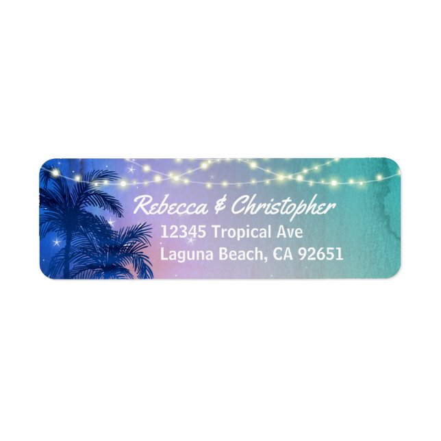 Blue Aquamarin Pink Beach Palm Tree Rücksendeadres (Vorne)