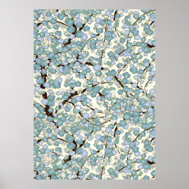Blue Aquamarin Sakura Fine Japanese Kimono Poster (Vorne)