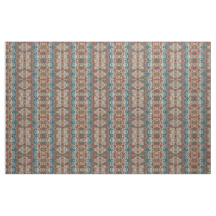 Blue Aquamarin Taupe Burnt Orange Brown Ethnic Loo Stoff