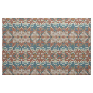 Blue Aquamarin Taupe Burnt Orange Brown Ethnic Loo Stoff