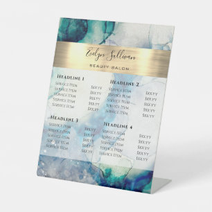 Blue Aquamarin Watercolor Gold Foil Preisliste Sockelschild