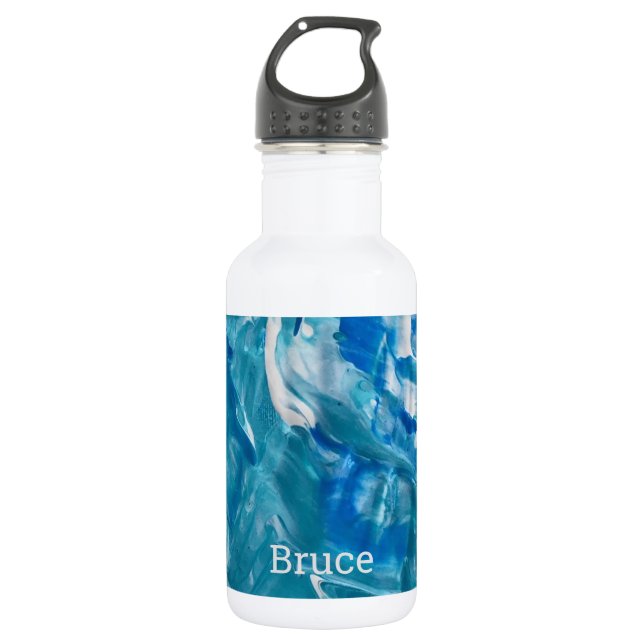 Blue Aquamarin White personalize Abstrakt Edelstahlflasche (Vorderseite)