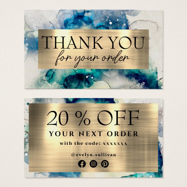 Blue aquamarine Aquarellfarbe Dank Discount Card (Vorne & Hinten)