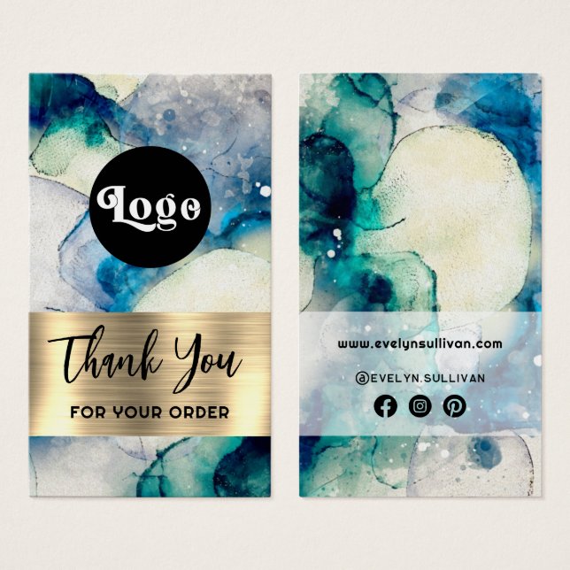 Blue aquamarine Aquarellgoldfolie (Vorne & Hinten)