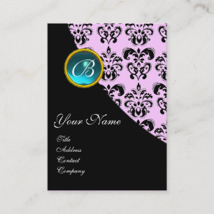 BLUE AQUAMARINE DAMASK MONOGRAMM, Turquase rosa Visitenkarte