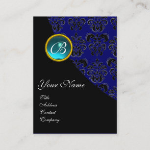 BLUE AQUAMARINE DAMASK MONOGRAMM, Turquase rosa Visitenkarte