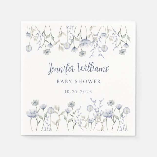 Blue Aquarell Wildblume Baby Boy Duschpapier Serviette (Vorderseite)