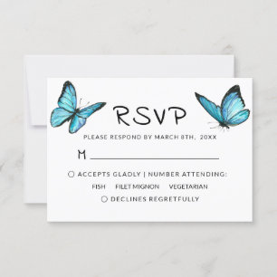 Blue aquarelle papillons mariage RSVP