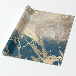 Blue Aquatic Aquamarin Gold Marbella Rose Glitzer  Geschenkpapier