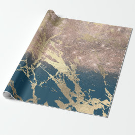 Blue Aquatic Aquamarin Gold Marble Rose Bridal Gli Geschenkpapier