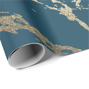 Blue Aquatic Aquamarin Gold Marble Rose Bridal Gli Geschenkpapier