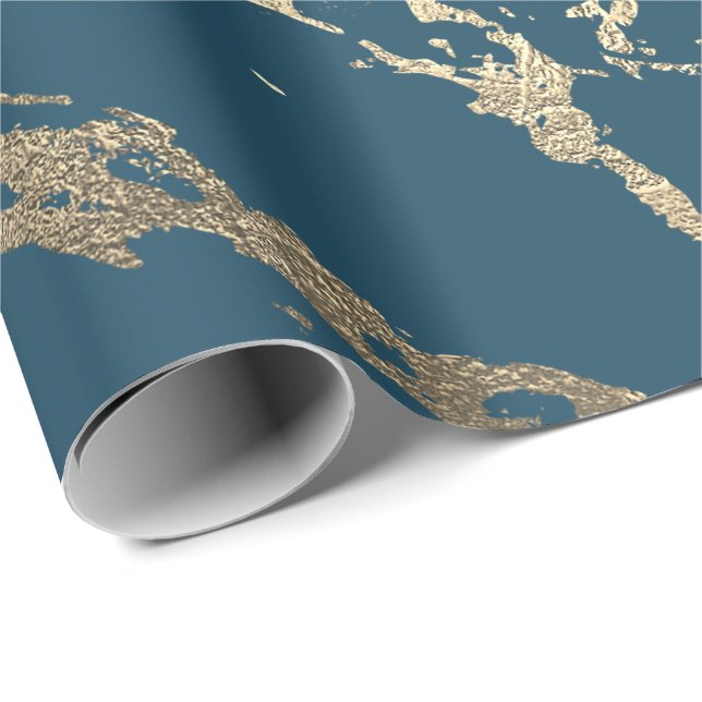 Blue Aquatic Aquamarin Gold Marble Rose Bridal Gli Geschenkpapier (Rolleneckpunkt)