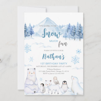 Blue Arctic Animals Birthday Invitation Einladung