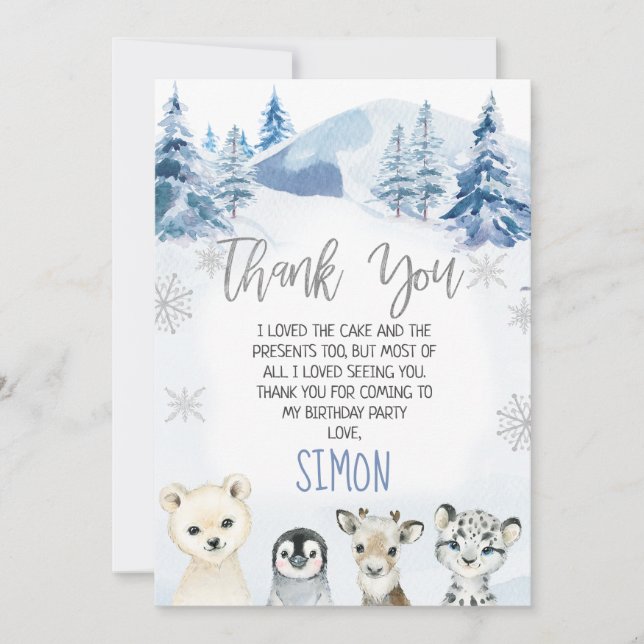 Blue Arctic Onederland Birthday Thank You Card Einladung (Vorderseite)