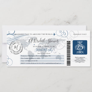Blue Around the World Brautparty Boarding Pass Einladung