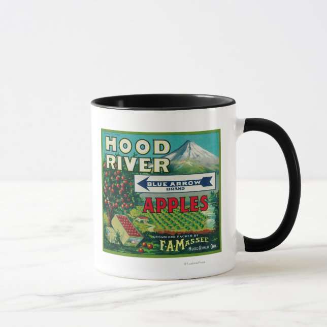Blue Arrow Apple Crate LabelHood River, OR Tasse (Rechts)