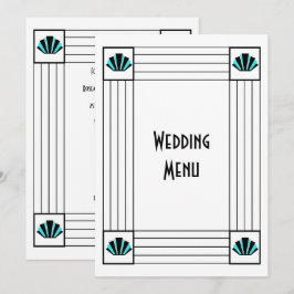 Blue Art Deco Design Wedding Menükarte