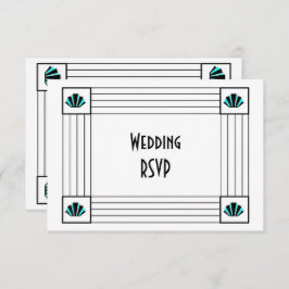 Blue Art Deco Design Wedding RSVP Karte